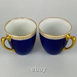 C1913 Antique 6 Royal Worcester Demitasse Cup & Saucer Jewelled Gold Gilt Cobalt