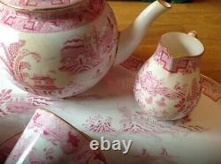 EXTREMELY RARE Antique Royal Worcester Pink Willow Pattern 12 Piece Cabaret Set