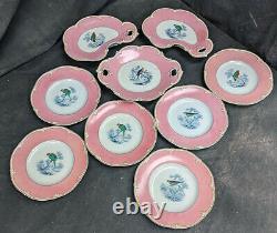Early 1800's Worcester / Caughley Porcelain Dessert Set Birds Hand Painted