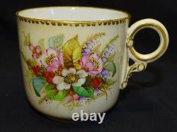 Early Royal Worcester England Hand Painted Cup & Saucer Floral