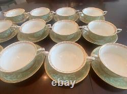 Estate 1951 12 pc Royal Worcester Embassy (Light Green) Cream soup bowl/saucer