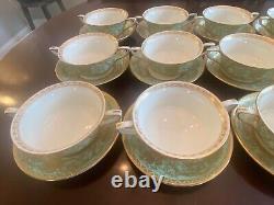 Estate 1951 12 pc Royal Worcester Embassy (Light Green) Cream soup bowl/saucer