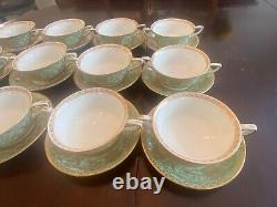 Estate 1951 12 pc Royal Worcester Embassy (Light Green) Cream soup bowl/saucer