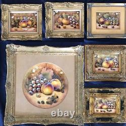 Ex Royal Worcester Artist. Handpainted Fruit Coupe Plate set in gold frame
