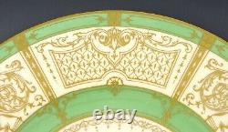 Fantastic Set 11 Cream Green and Gilded 1929 Royal Worcester Dinner Plates