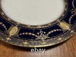 Fine antique set 6 Royal Worcester plates 10.5 in each in cobalt blue 24k gold