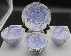 LOT of 4 pcs Royal Worcester Blue Dragon Soup 3 Bowls + 1 Saucer England 1908