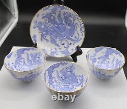 LOT of 4 pcs Royal Worcester Blue Dragon Soup 3 Bowls + 1 Saucer England 1908