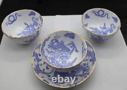 LOT of 4 pcs Royal Worcester Blue Dragon Soup 3 Bowls + 1 Saucer England 1908