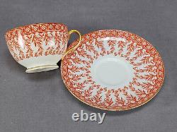 Late 19th Century Royal Worcester W2997 Red Floral & Gold Tea Cup & Saucer