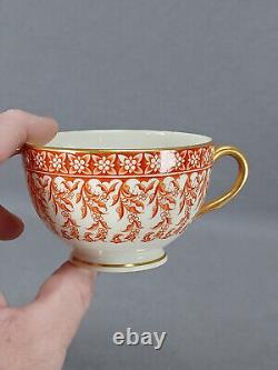 Late 19th Century Royal Worcester W2997 Red Floral & Gold Tea Cup & Saucer