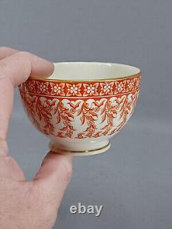 Late 19th Century Royal Worcester W2997 Red Floral & Gold Tea Cup & Saucer