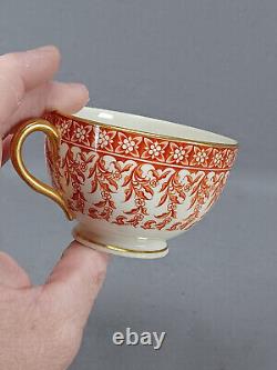 Late 19th Century Royal Worcester W2997 Red Floral & Gold Tea Cup & Saucer