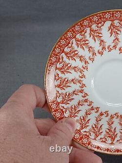 Late 19th Century Royal Worcester W2997 Red Floral & Gold Tea Cup & Saucer