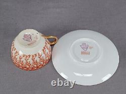 Late 19th Century Royal Worcester W2997 Red Floral & Gold Tea Cup & Saucer