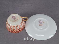 Late 19th Century Royal Worcester W2997 Red Floral & Gold Tea Cup & Saucer