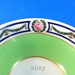 Lime Green and Cobalt Border with Roses Royal Worcester Tea Cup and Saucer Set