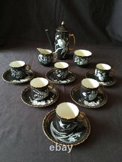 Locke Worcester pate sur pate Tea service Set coffee, Pot 6 cups saucers