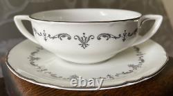 Lot of 5 Royal Worcester China Silver Chantilly Flat Cream Soup Bowls + Saucers