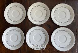 Lot of 5 Royal Worcester China Silver Chantilly Flat Cream Soup Bowls + Saucers