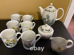 NOS Royal Worcester England Worcester Herbs Fine Porcelain 11 Pc. Coffee Set