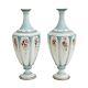 Pair Royal Worcester England Hand Painted Porcelain Urns Florals Blue circa 1895