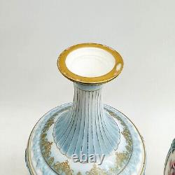 Pair Royal Worcester England Hand Painted Porcelain Urns Florals Blue circa 1895