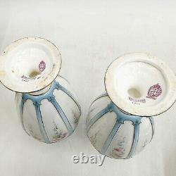 Pair Royal Worcester England Hand Painted Porcelain Urns Florals Blue circa 1895