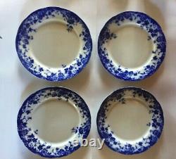 RARE FLOW BLUE 10.5 Dinner Plates Vintage Set of 4 Vermont by Burgess & Leigh