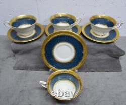 RARE Set/4 1926 Cobalt Blue & Gold ROYAL WORCESTER Tea Cups & Saucers