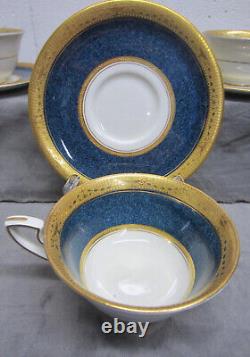 RARE Set/4 1926 Cobalt Blue & Gold ROYAL WORCESTER Tea Cups & Saucers