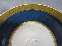 RARE Set/4 1929 Blue & Gold ROYAL WORCESTER Handled Soup Bowls + 6 Underplates