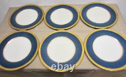 RARE Set/6 1926 Cobalt Blue & Gold ROYAL WORCESTER Dinner Plates 10.5 Diameter