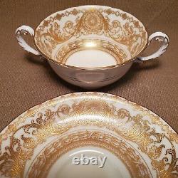 RARE Tiffany c. 1910 Royal Worcester Gold Encrusted 2-Handle Cup/Saucer-Free Ship