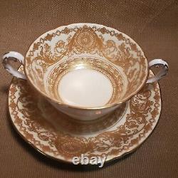 RARE Tiffany c. 1910 Royal Worcester Gold Encrusted 2-Handle Cup/Saucer-Free Ship