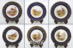 ROYAL WORCESTER 6 Cabinet Plate Set Gamebirds Cobalt 1901 Artist GEORGE JOHNSON