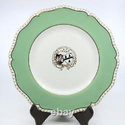 ROYAL WORCESTER China Green Border Set of 4 Dinner Plates Armorial Crest z2296