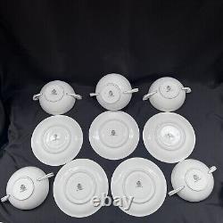 ROYAL WORCESTER Golden Sheaf Soup Cup Bowls & Saucers 10 PCs Vintage RARE Mint