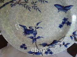 ROYAL WORCESTER H998 Hand-Painted ASIAN Blue Flowers & Crane SET 6 SOUP BOWLS