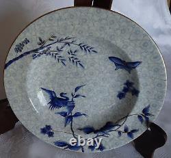 ROYAL WORCESTER H998 Hand-Painted ASIAN Blue Flowers & Crane SET 6 SOUP BOWLS