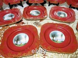 ROYAL WORCESTER Hand-Painted by G. H. EVANS Z880 SET 12 RED SQUARE PLATES