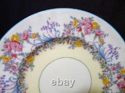 ROYAL WORCESTER Z502/1 JUNE Turquoise Rim SET 4 DINNER PLATE HandPainted FLOWERS