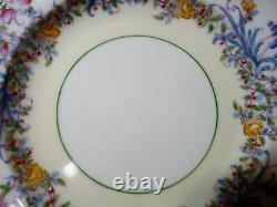 ROYAL WORCESTER Z502/1 JUNE Turquoise Rim SET 4 DINNER PLATE HandPainted FLOWERS