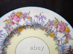 ROYAL WORCESTER Z502/1 JUNE Turquoise Rim SET 4 DINNER PLATE HandPainted FLOWERS