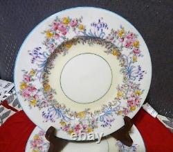 ROYAL WORCESTER Z502/1 JUNE Turquoise Rim SET 4 SALAD PLATES HandPainted FLOWERS