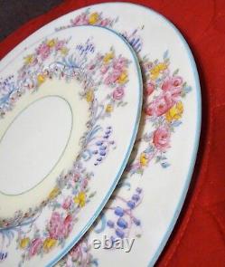 ROYAL WORCESTER Z502/1 JUNE Turquoise Rim SET 4 SALAD PLATES HandPainted FLOWERS