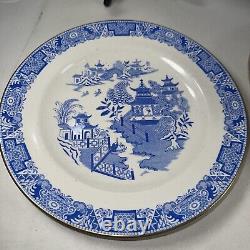 Rare 9 Antique 1880s Royal Worcester Light Blue Willow Dinner Plates 10.5 B389