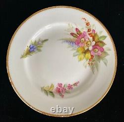 Rare Antique Royal Worcester (5) Plate Set with Hand Painted Floral Spay, ca. 1878