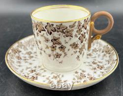 Rare Antique Royal Worcester Brown Ivy Demitasse Cups And Saucers Set Of 6