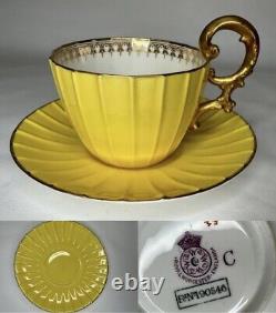 Rare Antique Royal Worcester Yellow Small Teacup & Saucer Chrysanthemum Shaped